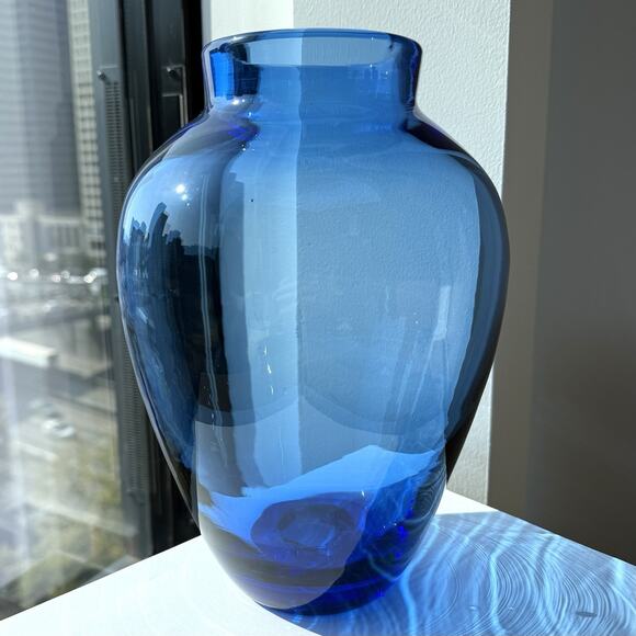 Vintage Blenko Glass #8821-M Vase Azure Blue 9 1/2" Hand Blown West Virginia - Picture 1 of 5